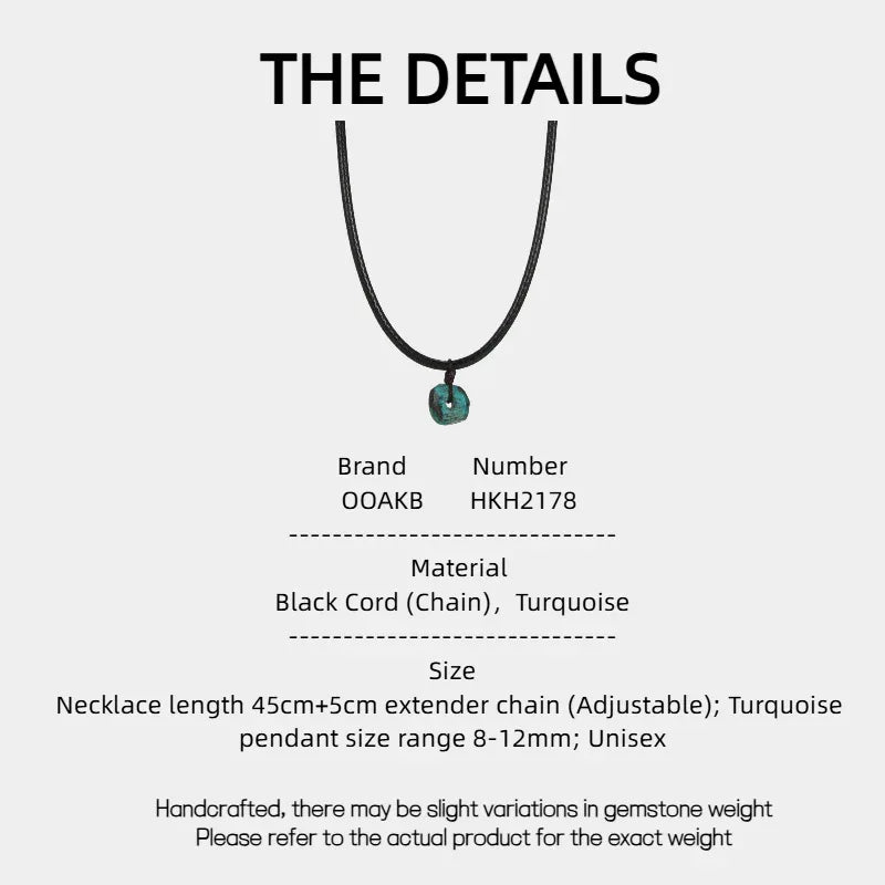 Black Cord Turquoise Pendant Necklace Unisex - OOAKB