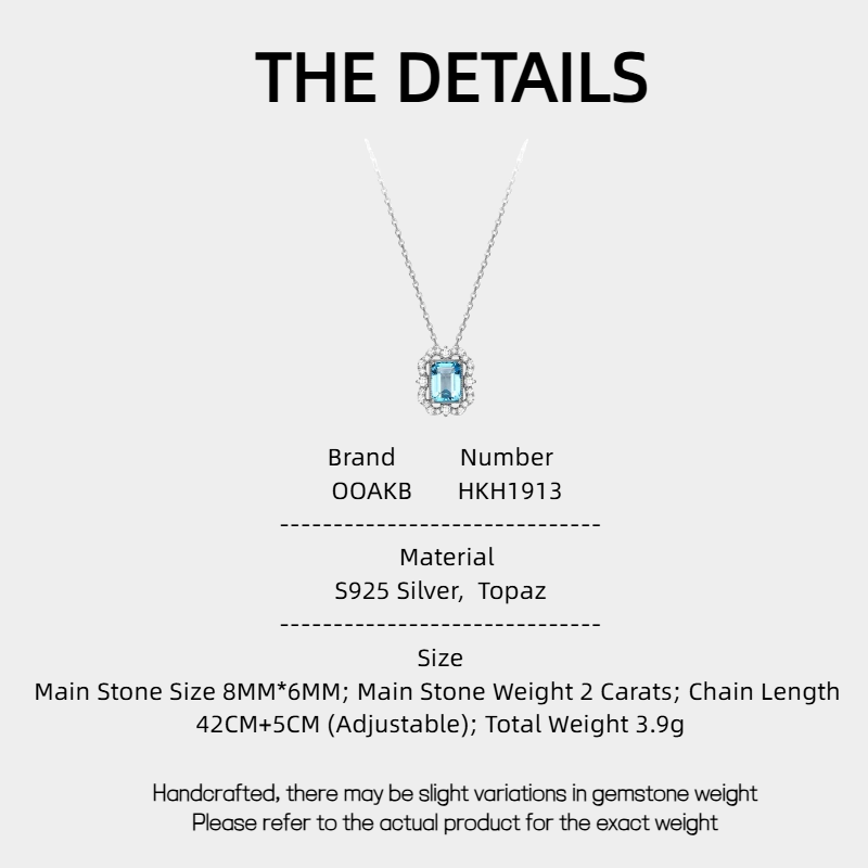 Topaz S925 Rhodium Plated Square Candy Necklace