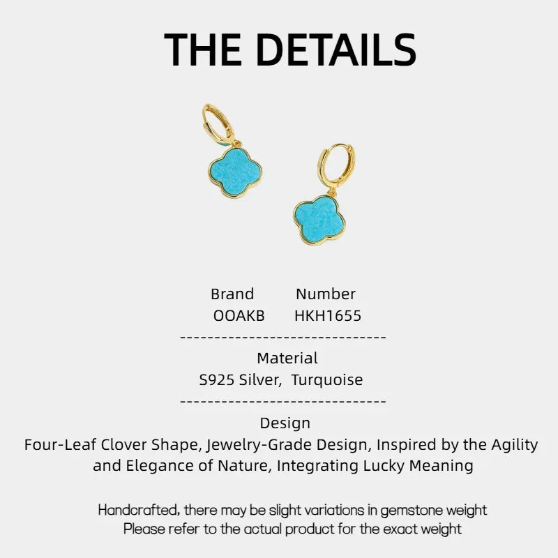 Turquoise Four-Leaf Clover S925 Silver Earrings - OOAKB