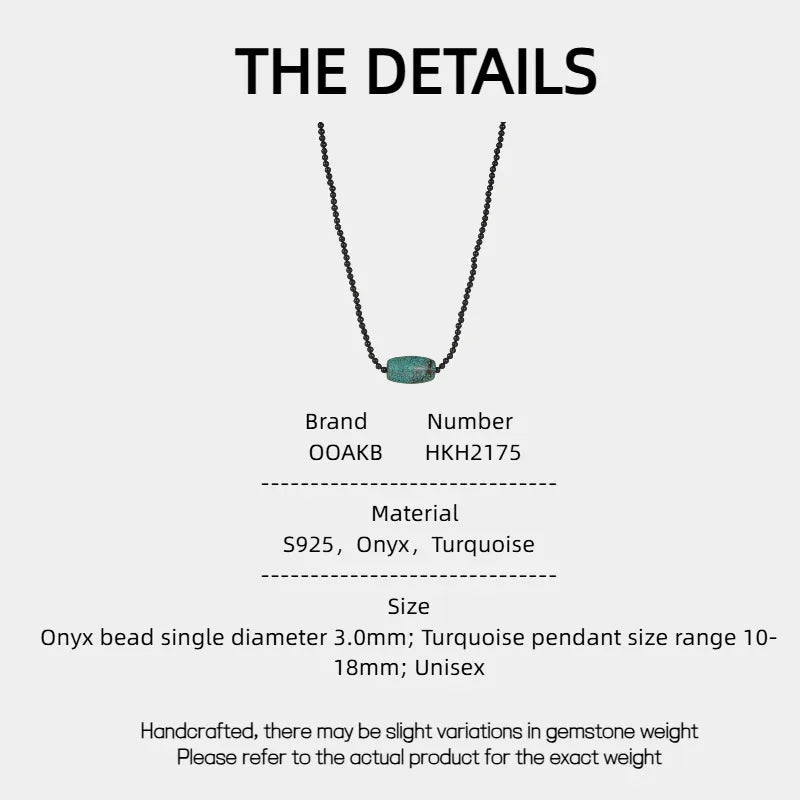 Silver Onyx Beaded Turquoise Pendant Necklace - OOAKB