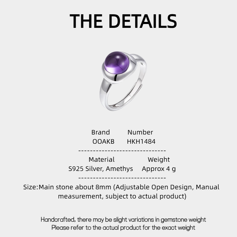 Morning Dew Series Natural Amethyst Adjustable Open Ring