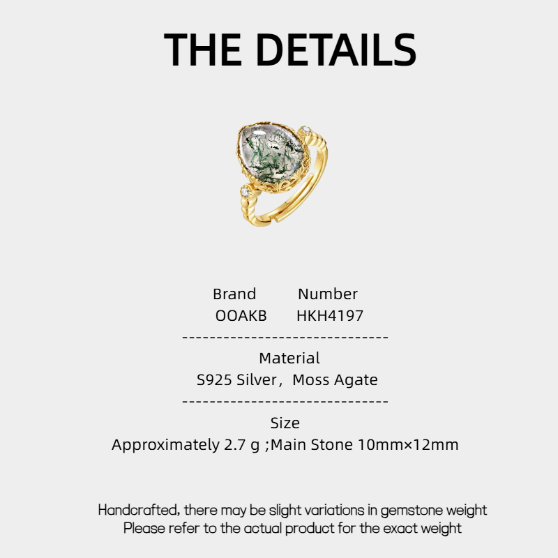 Teardrop Moss Agate Open Ring