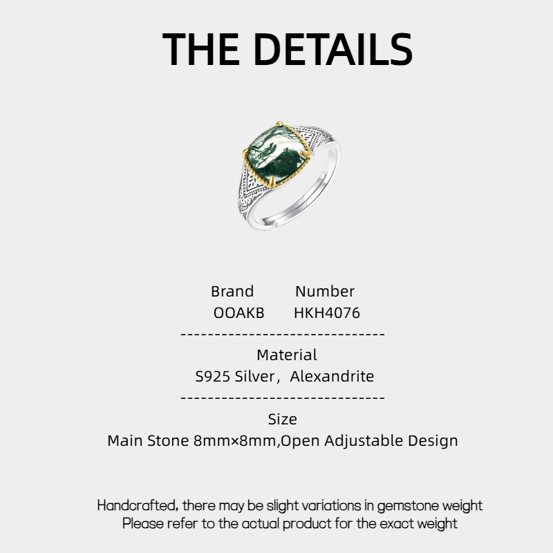 New Style Geometric Moss Agate Open Ring