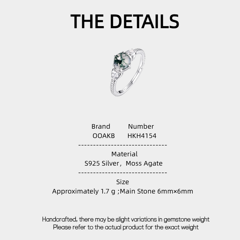 New Style Six-Claw Moss Agate Open Ring