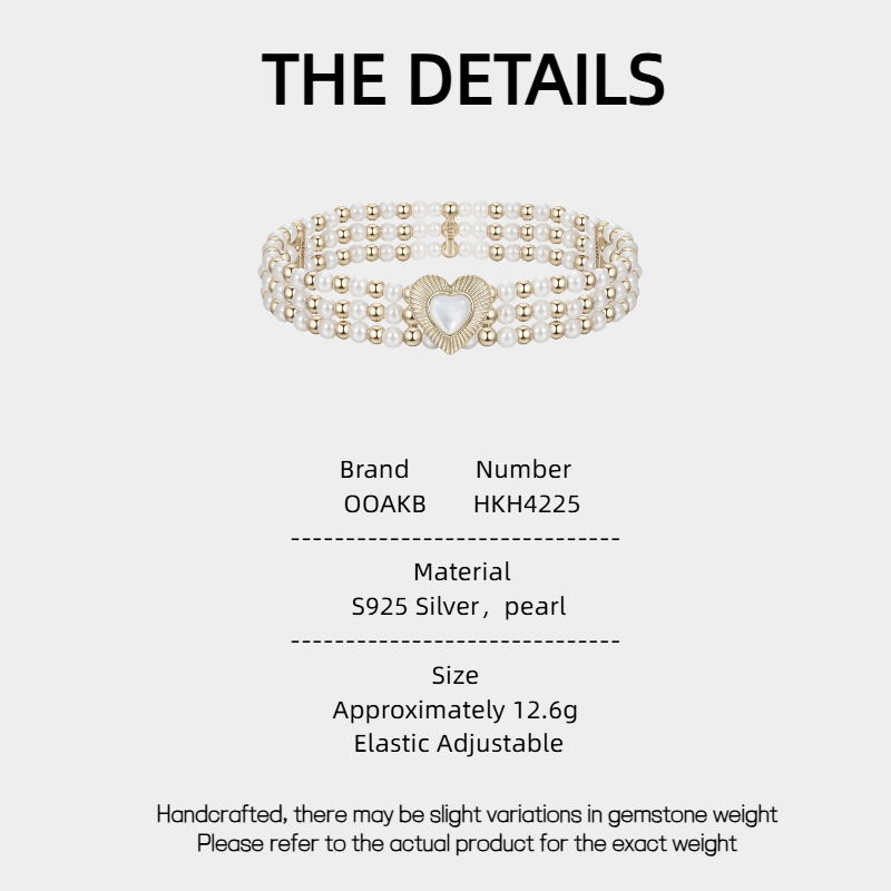 Retro Patchwork Heart-Shaped Pearl Elastic Bracelet