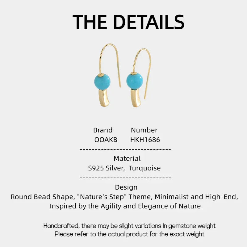 Natural Turquoise Round Bead Earrings - OOAKB