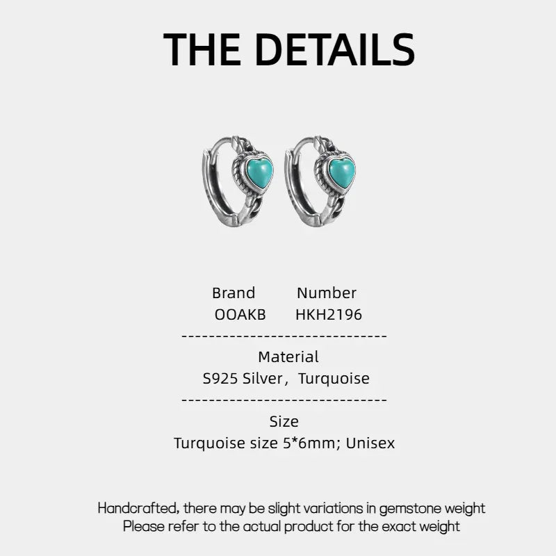 Silver Turquoise Heart Hoop Earrings - OOAKB