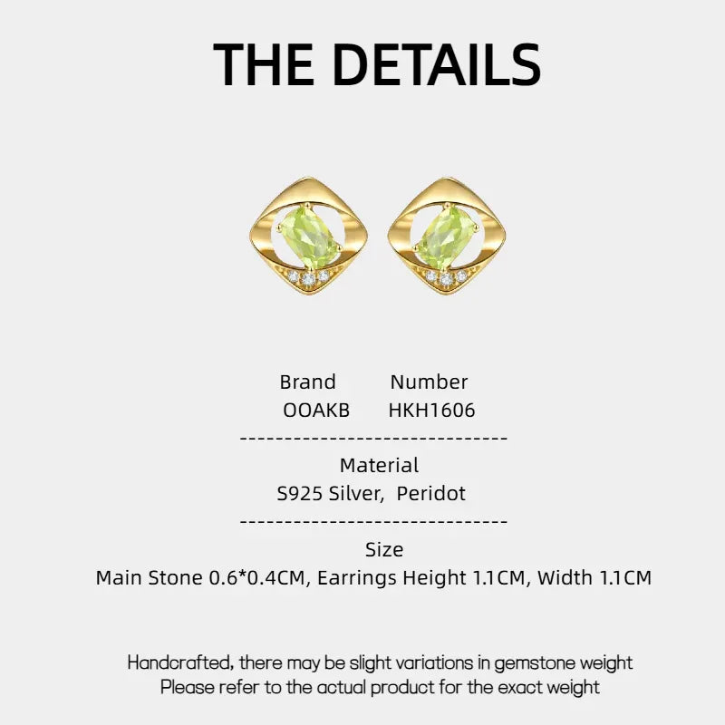 Natural Square Hollowed-Out Peridot Earrings - OOAKB