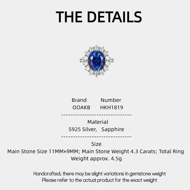 Royal Blue Sapphire S925 Silver Rhodium-Plated Diana-Style Ring - OOAKB