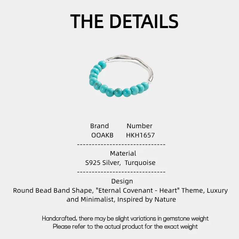 Turquoise Round Bead Band Open Ring - OOAKB