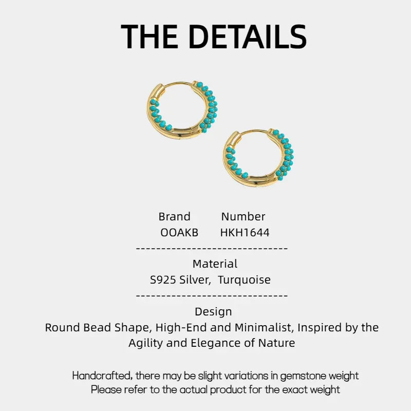 Turquoise Round Bead S925 Silver Earrings - OOAKB