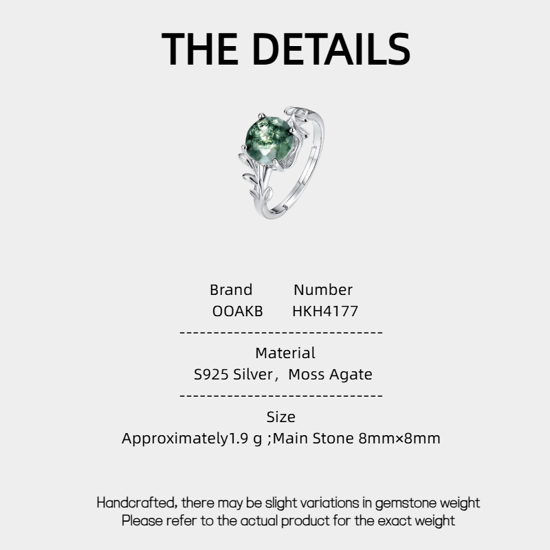 Temperament Style Moss Agate Open Ring