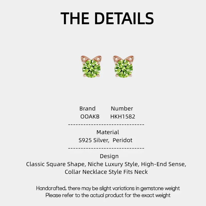 Natural Peridot Cat Luxury Silver Earrings - OOAKB