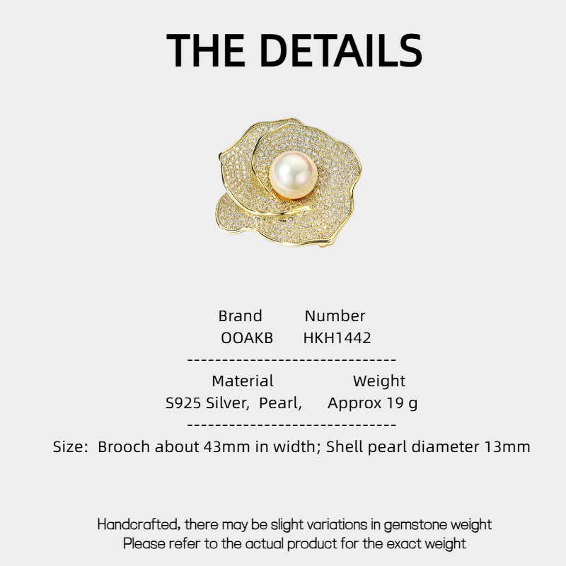 Camellia Shell Pearl Brooch S925 Silver