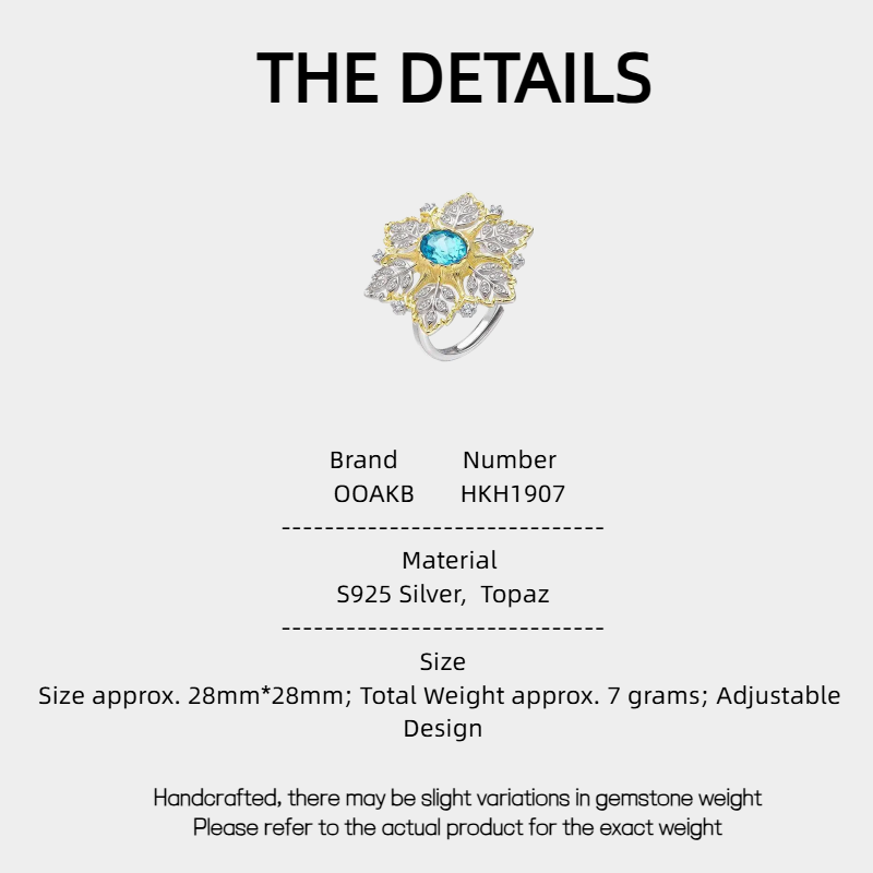 Topaz S925 Silver Snowflake Adjustable Ring