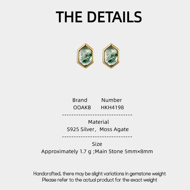 Geometric Hexagonal Moss Agate Earrings