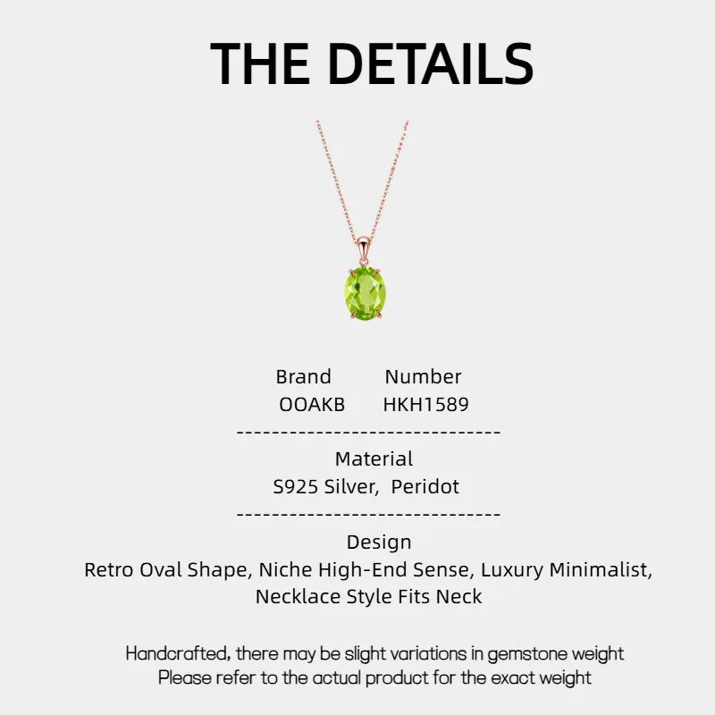 Natural Peridot Oval Retro Luxury Silver Necklace - OOAKB
