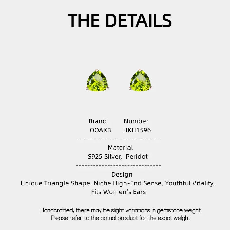 Natural Peridot Triangle Youthful Silver Earrings - OOAKB