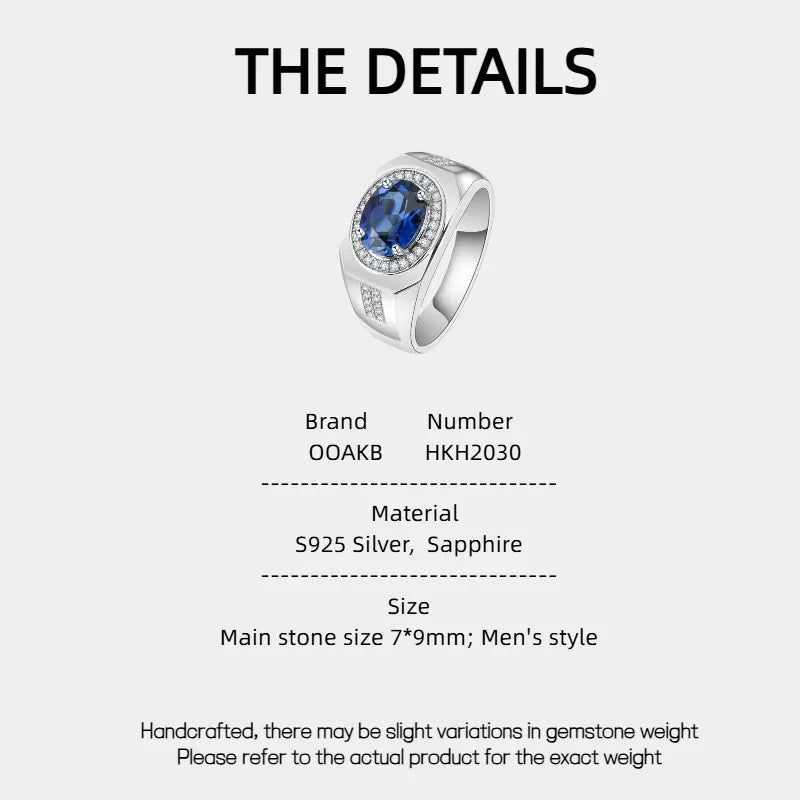 Silver Plated Gold Thickened Wide Sapphire Men's Ring - OOAKB