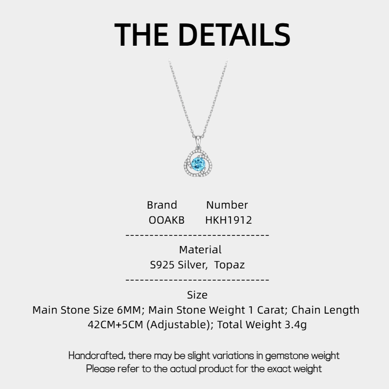 Topaz S925 Rhodium Plated Heart of the Ocean Necklace