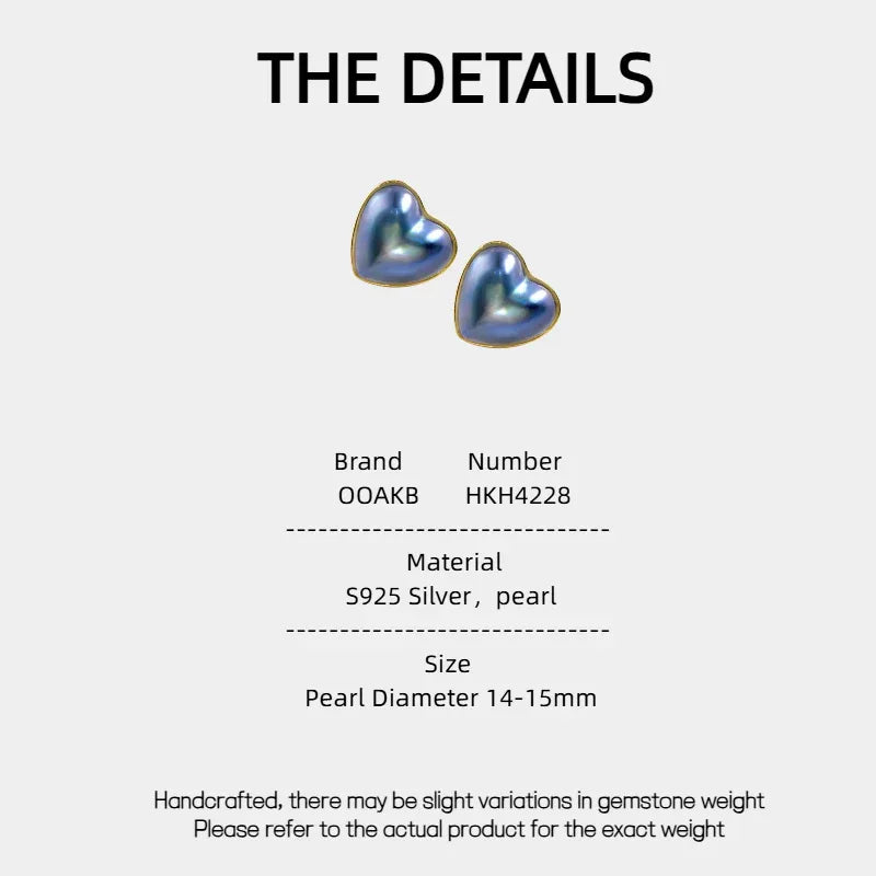 Blue Iridescent Heart-Shaped Pearl Earrings - OOAKB