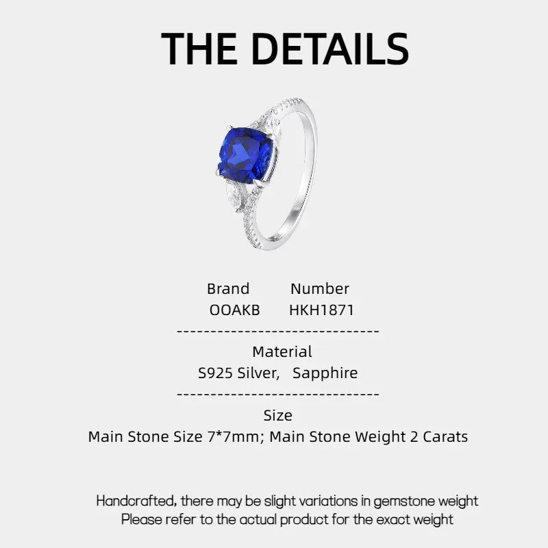 Sapphire S925 Silver Princess Cut Ring - OOAKB