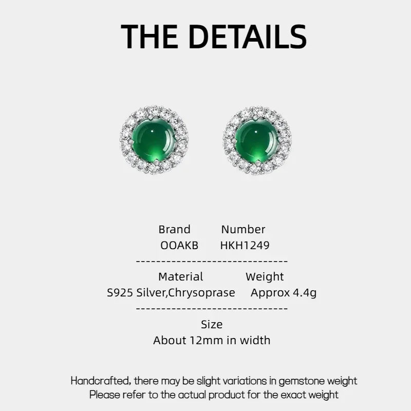 Jade Green Icy Chrysoprase Stud Earrings S925 Silver Women's Style - OOAKB