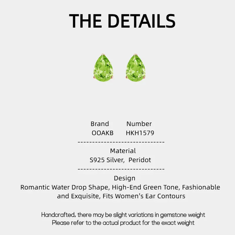 Natural Peridot Water Drop Luxury Silver Earrings - OOAKB