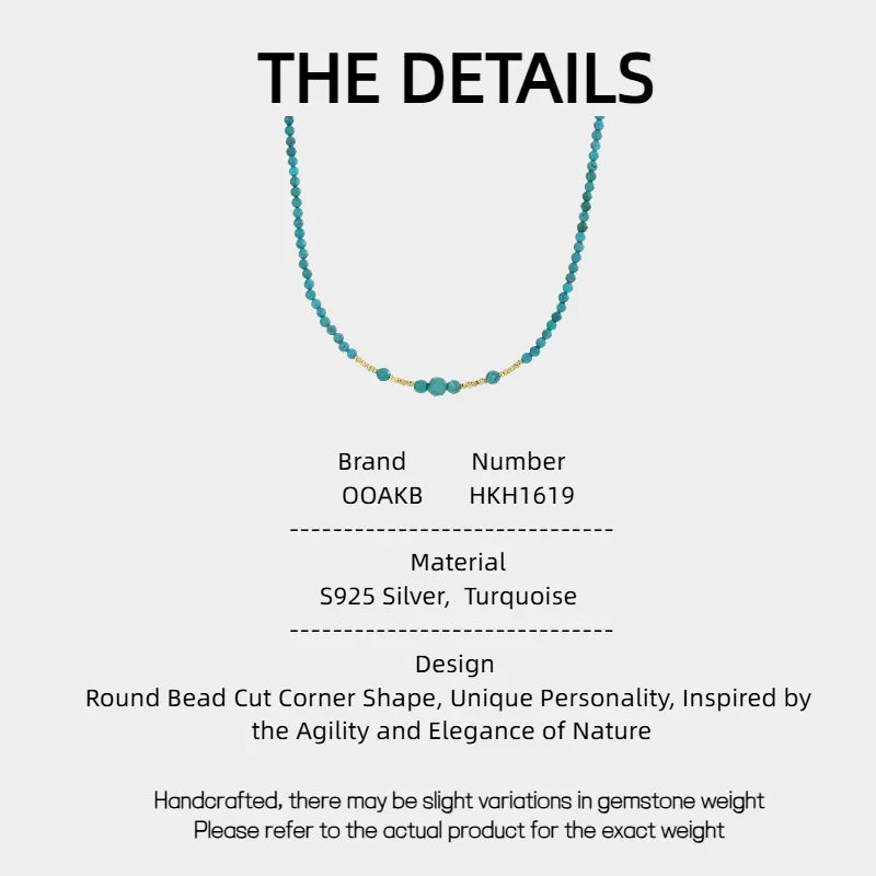 Natural Turquoise Round Bead Cut Corner Luxury Necklace - OOAKB