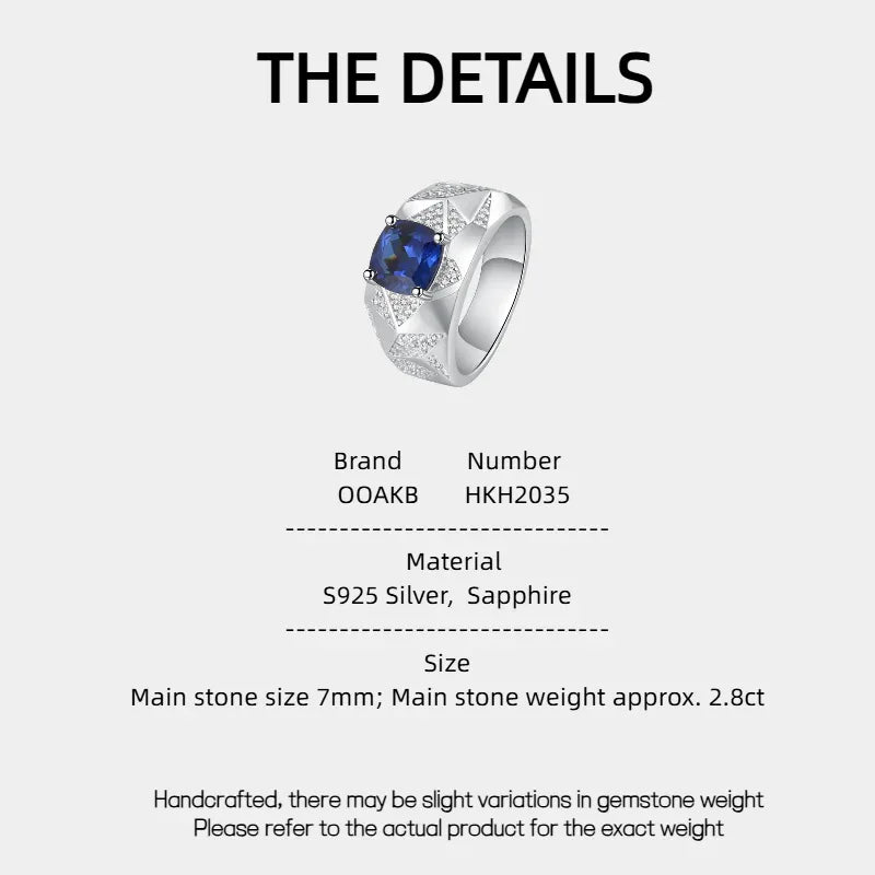 Silver Thick Plated White Gold Sapphire Men's Ring 2.8ct - OOAKB