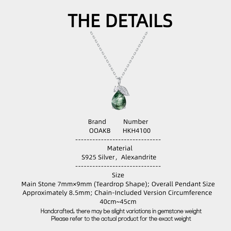 Minimalist and Light Luxury Teardrop Moss Agate Pendant Necklace