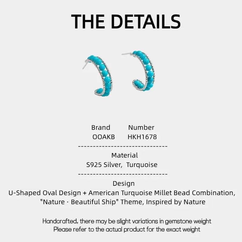 Natural American Turquoise Millet Bead U-Shaped Oval Earrings - OOAKB