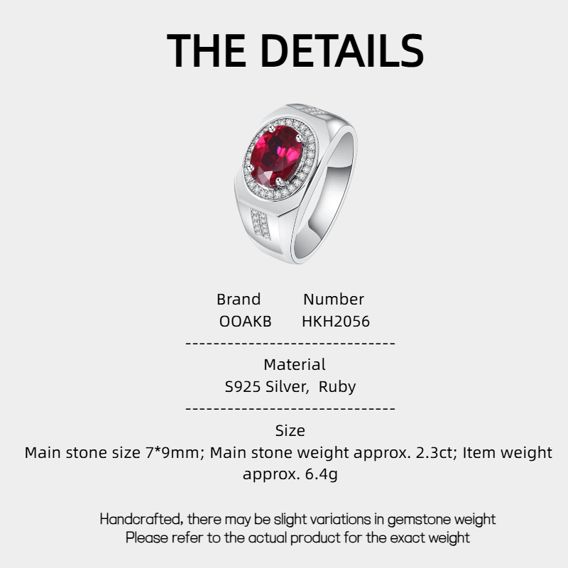 Silver Plated White Gold Oval Ruby Men's Ring 2.3ct