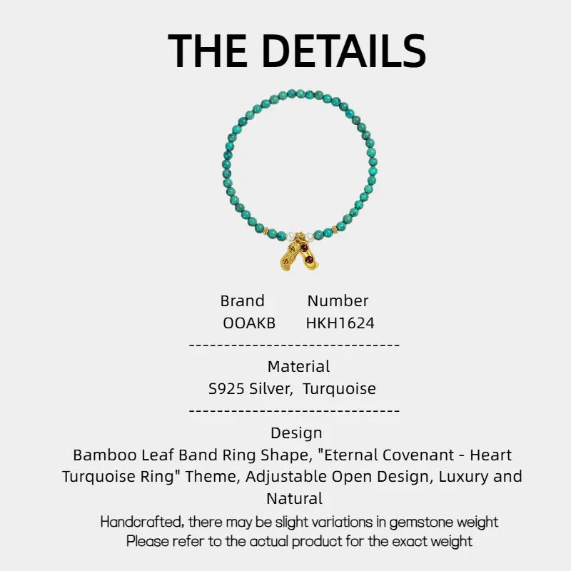 Natural Turquoise Bamboo Leaf Band Luxury Ring - OOAKB