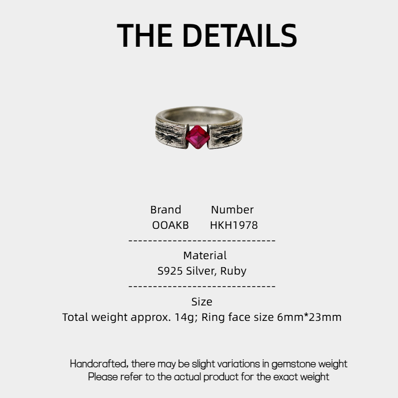 S925 Silver Handmade Hammered Vintage Ruby Ring