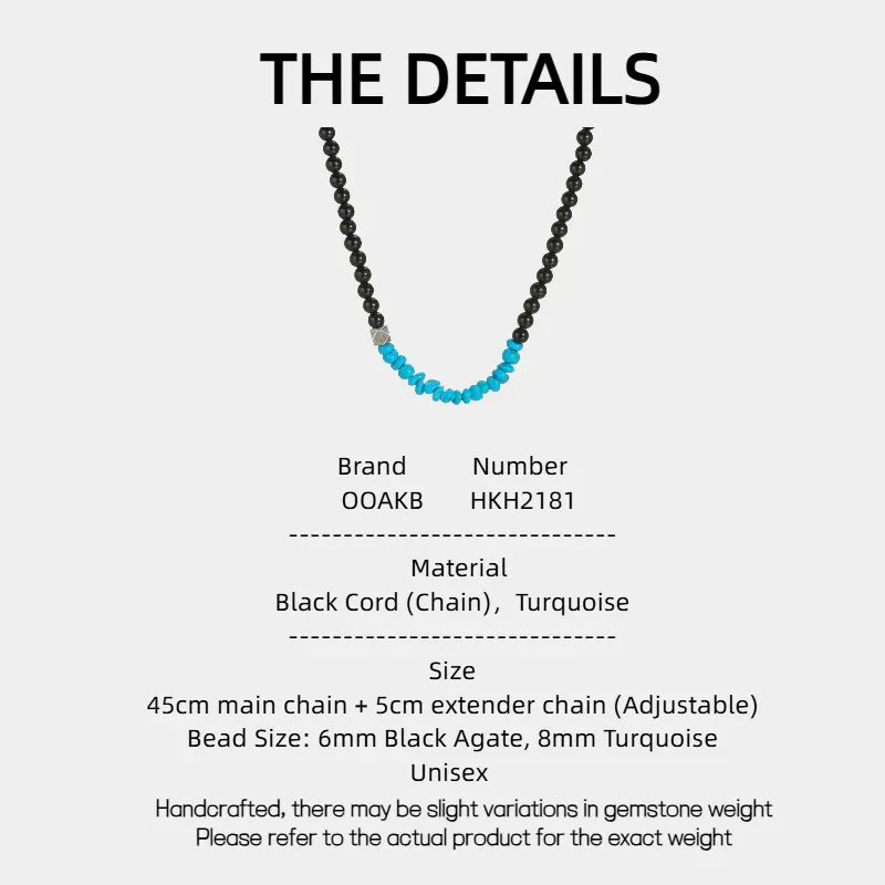 Silver Black Agate Turquoise Beaded Necklace - OOAKB