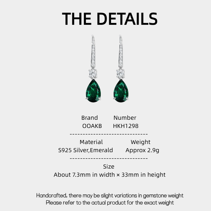 Emerald Small Teardrop Dinner Earrings S925 Silver Women's Style