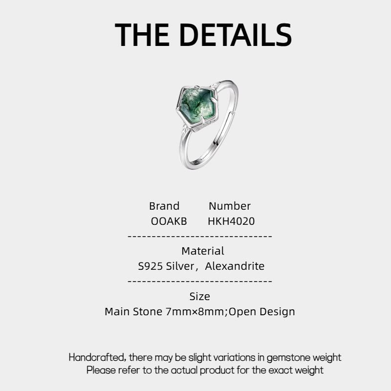 Moss Stone Geometric Original Design Open Ring