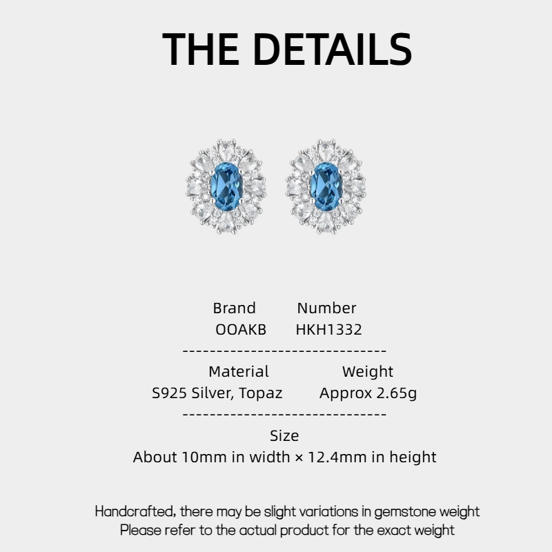 London Blue Topaz Full-Diamond Stud Earrings S925 Silver