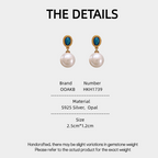 Blue Opal S925 Silver Pearl Vintage Earrings