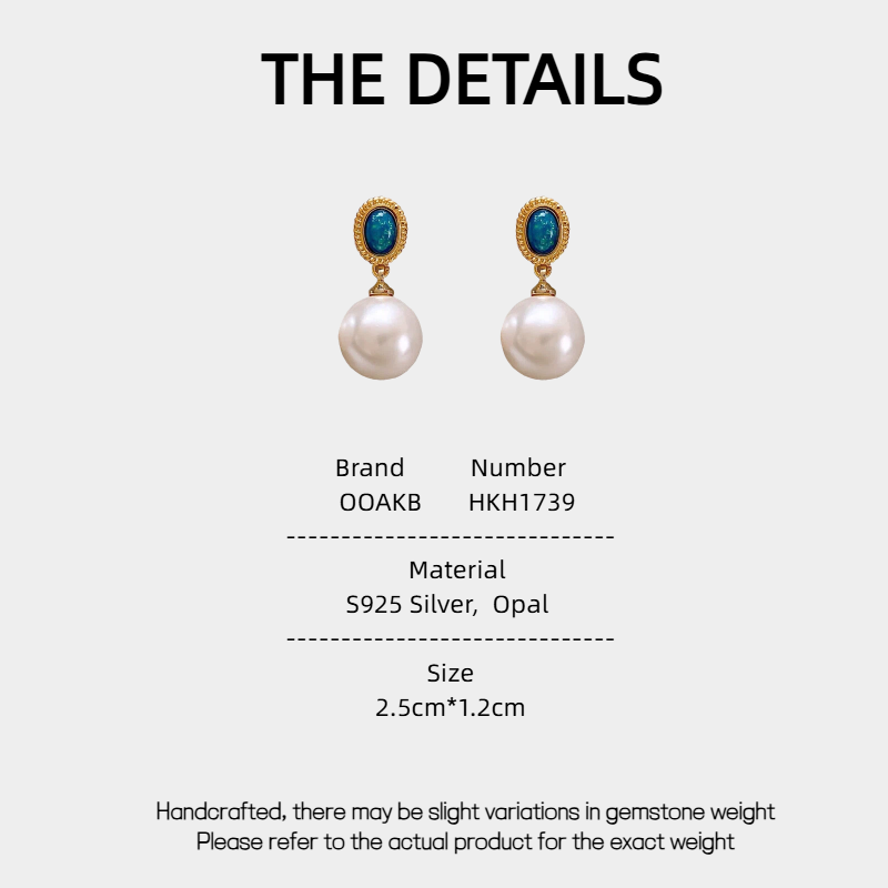 Blue Opal S925 Silver Pearl Vintage Earrings