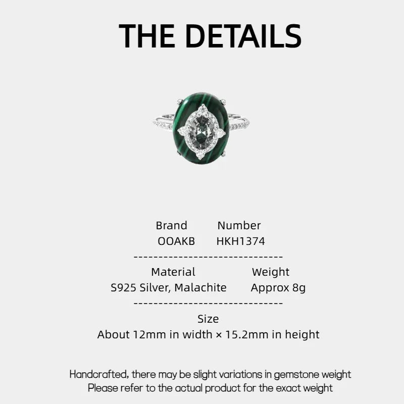 Cabochon Malachite Ring with Sparkling Diamonds Women's Style - OOAKB