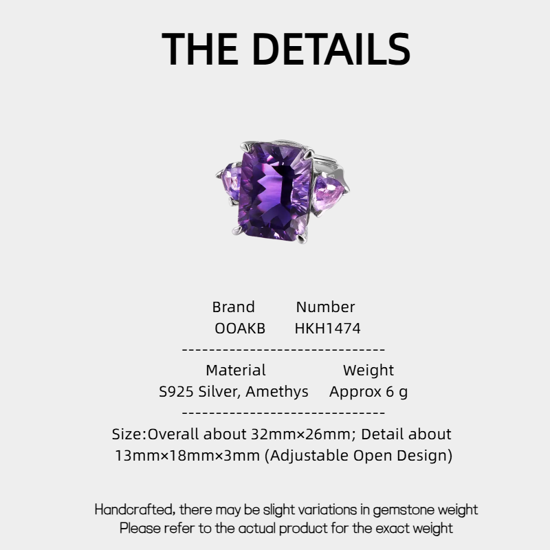 Natural Amethyst Adjustable Open Ring