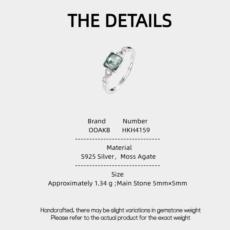 New Style Square Moss Agate Open Ring