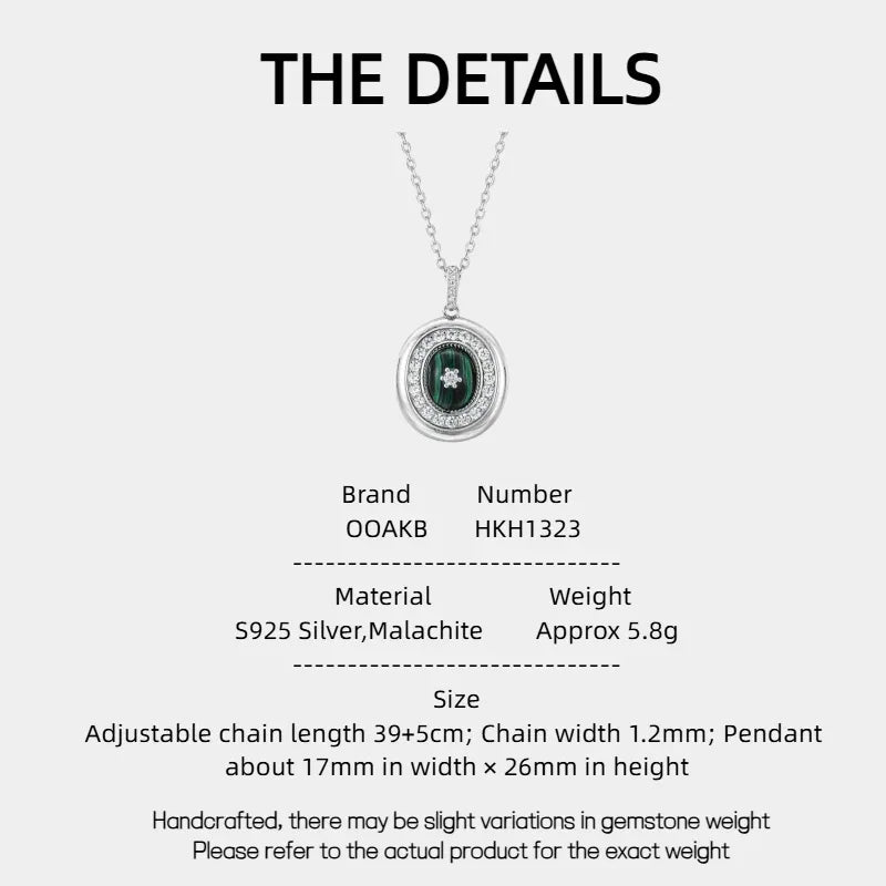 Malachite Cabochon Micro-Pave Pendant Necklace S925 Silver - OOAKB