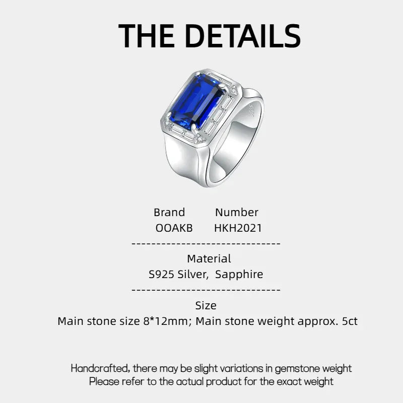 Silver Plated Platinum Sapphire Men's Ring 5ct - OOAKB