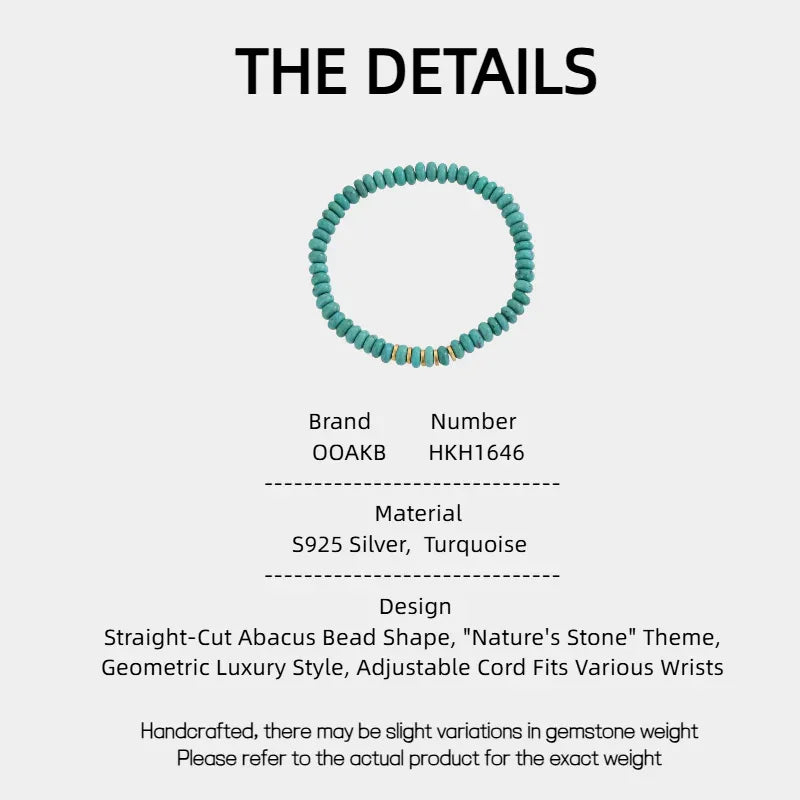 Turquoise Straight-Cut Abacus Bead Adjustable Bracelet - OOAKB