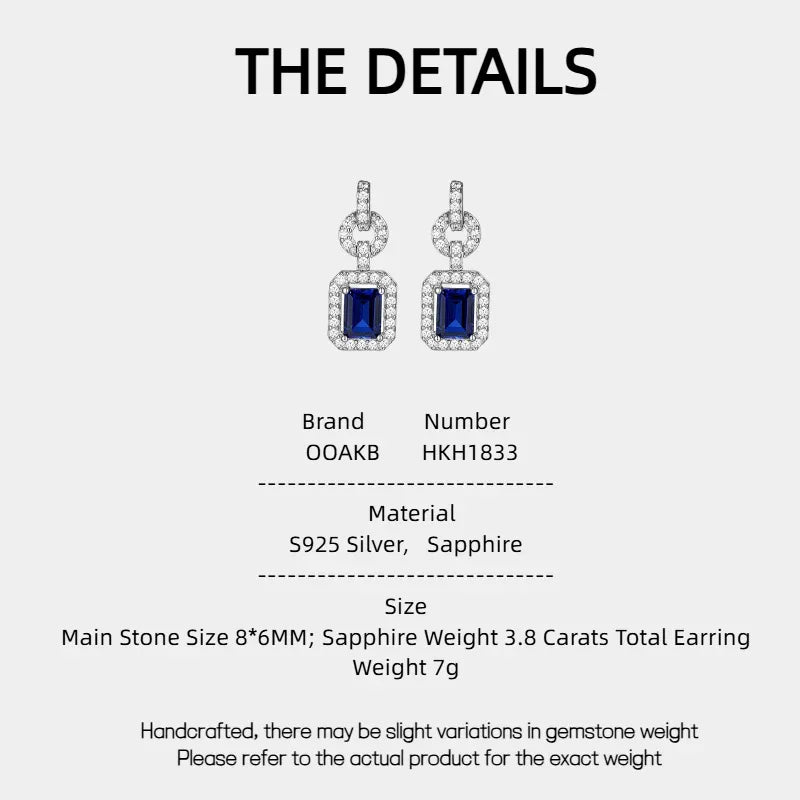 Sapphire S925 Silver Square Sugar Earrings - OOAKB