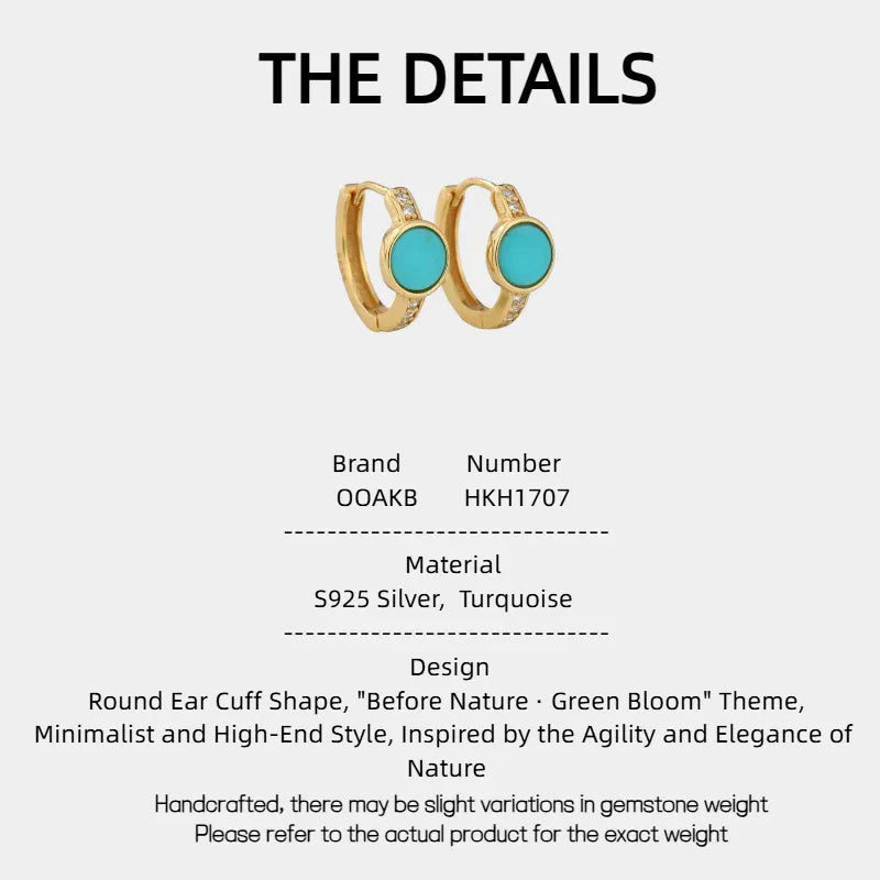 Turquoise Round S925 Silver Ear Cuffs - OOAKB