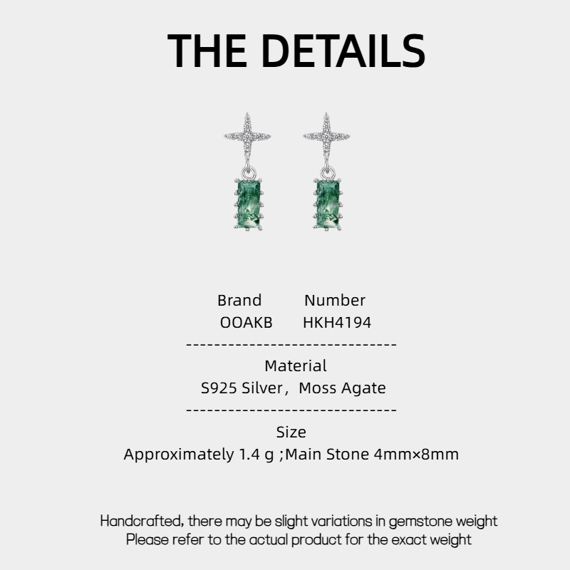 Geometric Rectangular Moss Agate Earrings